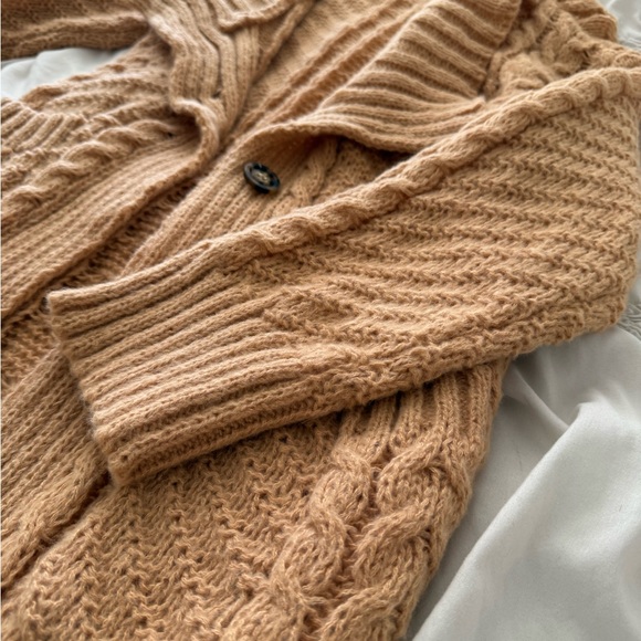 Tan Cable Knit Cardigan Sweater - Picture 3 of 9